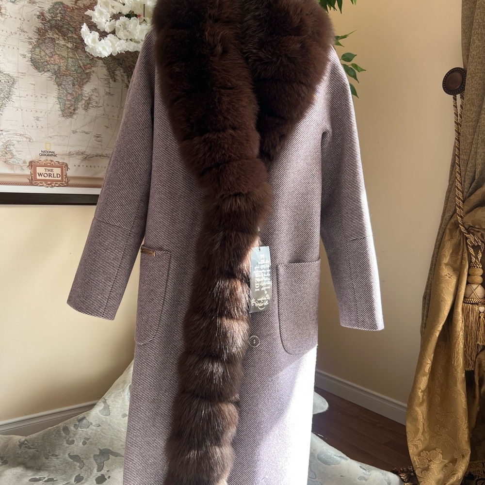Elegant Brown Fur-Trimmed Wool Coat